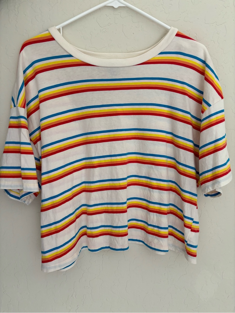 wild fable White Cropped Tee with Red, Yellow & Blue Stripes